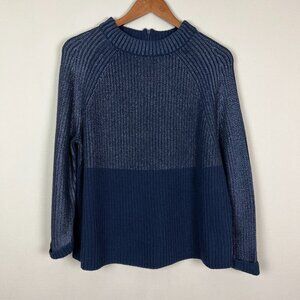 Chicos 2 Sweater Womens Large‎ Navy Blue Mixed Foil Melanie Pullover Mock Neck